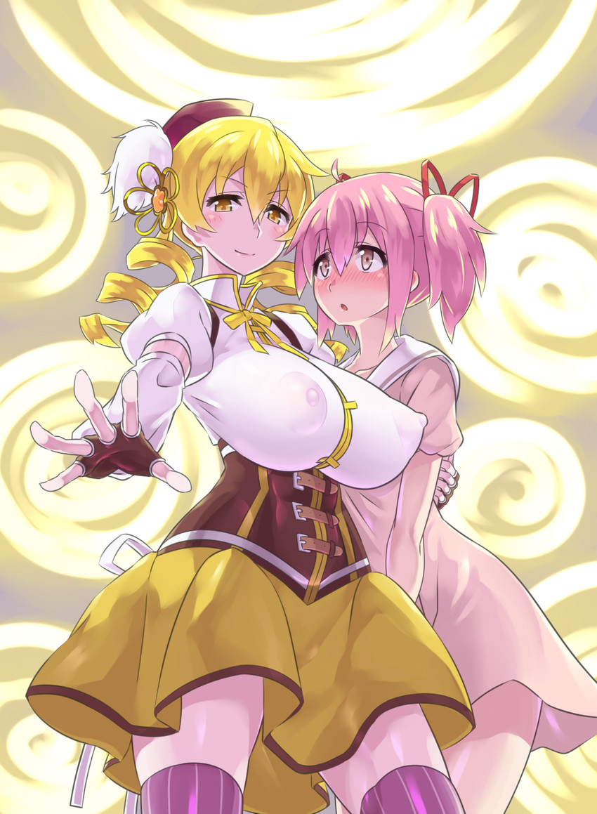 kaname madoka and tomoe mami (mahou shoujo madoka magica) drawn by mizuumi_(bb)