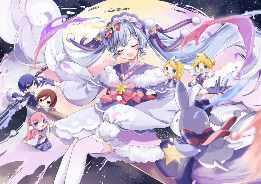 hatsune miku, kagamine rin, kagamine len, megurine luka, kaito, and 3 more (vocaloid) drawn by nagitofuu