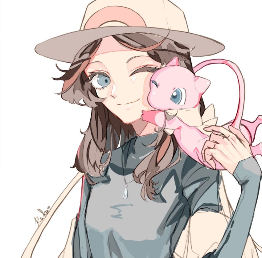 leaf and mew (pokemon and 1 more) drawn by r.aka.