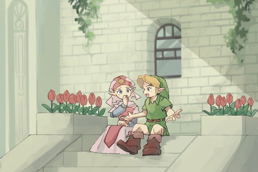 link, princess zelda, young link, and young zelda (the legend of zelda and 1 more) drawn by yamori_(yamoooon21)