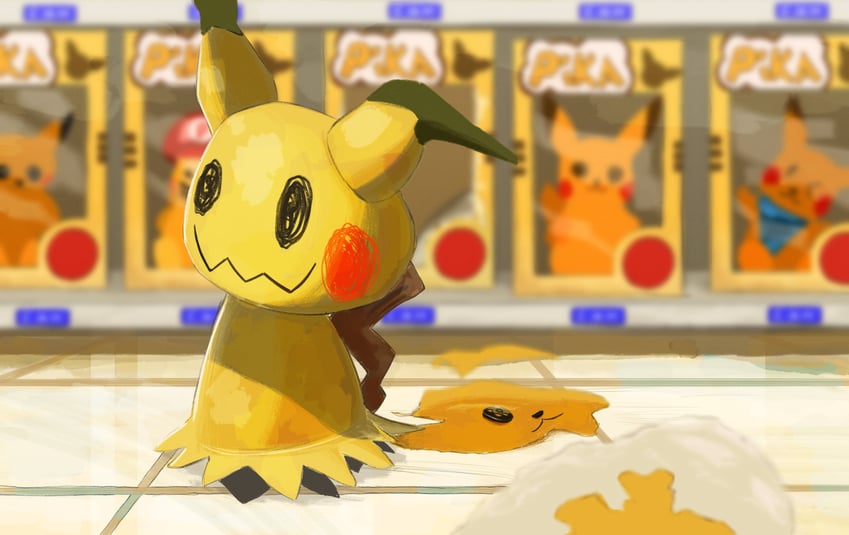 pikachu and mimikyu (pokemon and 1 more) drawn by kikkiku629