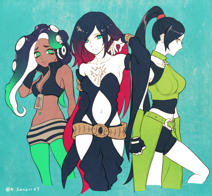 marina, martina, and crow (splatoon and 5 more) drawn by flaxvivi