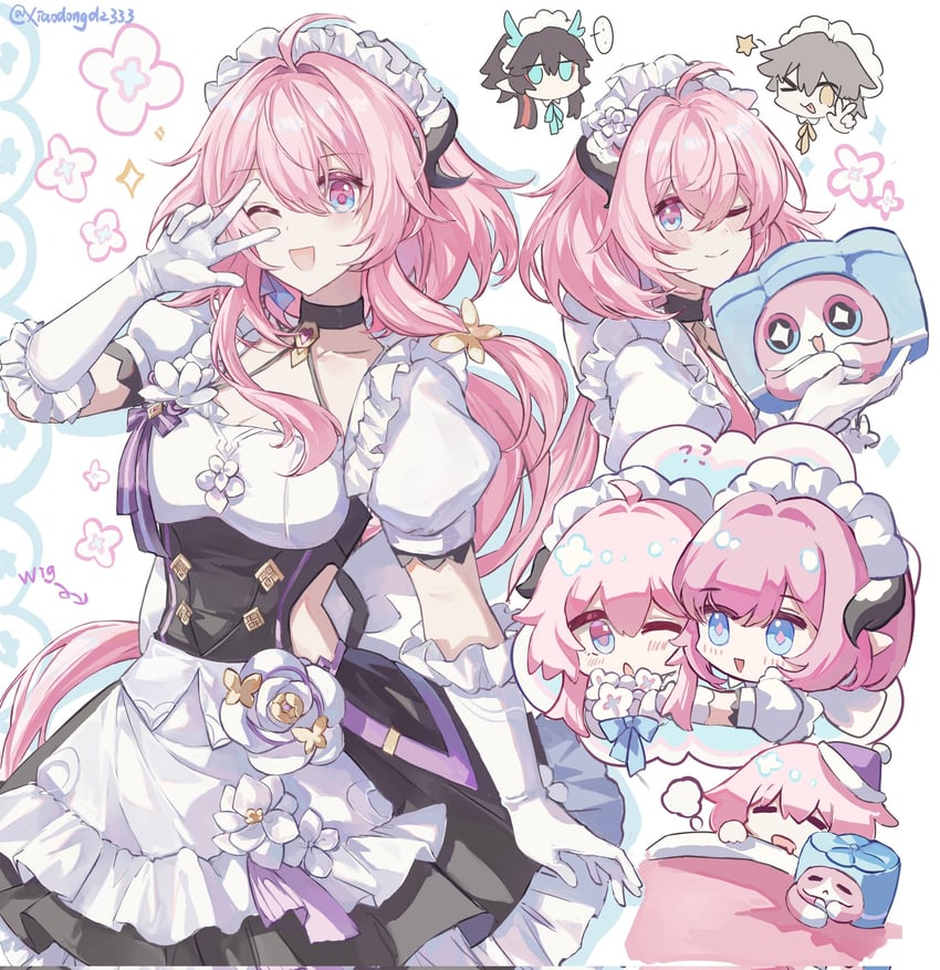 trailblazer, elysia, march 7th, caelus, and dan heng (honkai and 2 more) drawn by fuyu_(xiaodongd2333)