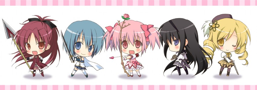 akemi homura, kaname madoka, miki sayaka, sakura kyoko, and tomoe mami (mahou shoujo madoka magica) drawn by asaba_yuu