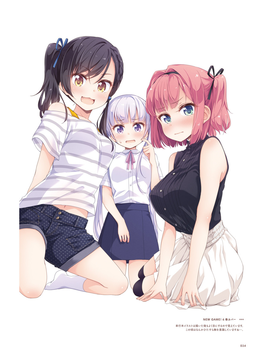 suzukaze aoba, mochizuki momiji, and narumi tsubame (new game!) drawn by tokunou_shoutarou