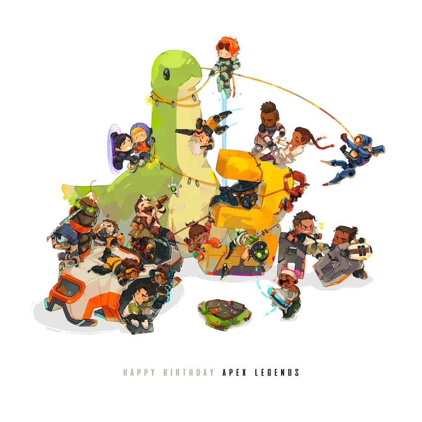 wattson, wraith, crypto, valkyrie, lifeline, and 17 more (apex legends) drawn by seafoodbf