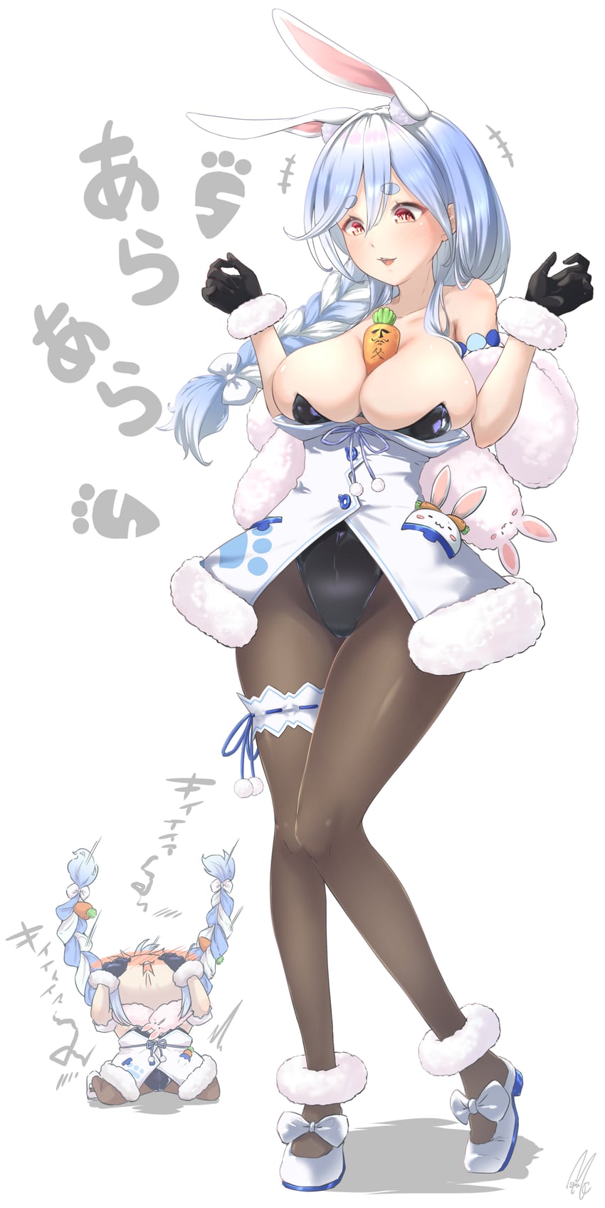usada pekora, don-chan, pekomama, and pekomon (hololive) drawn by syam_illust