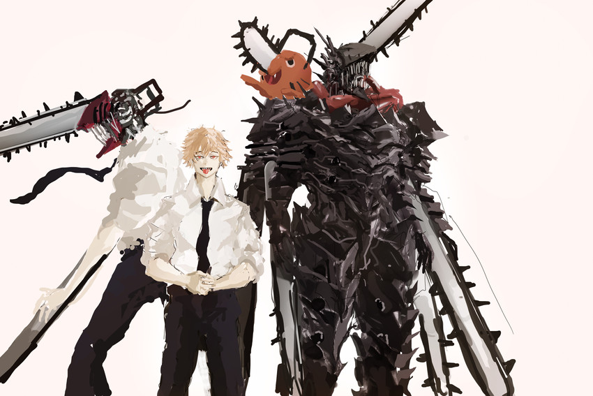 denji, pochita, and chainsaw devil (chainsaw man) drawn by moe_(user_rnwk4853)