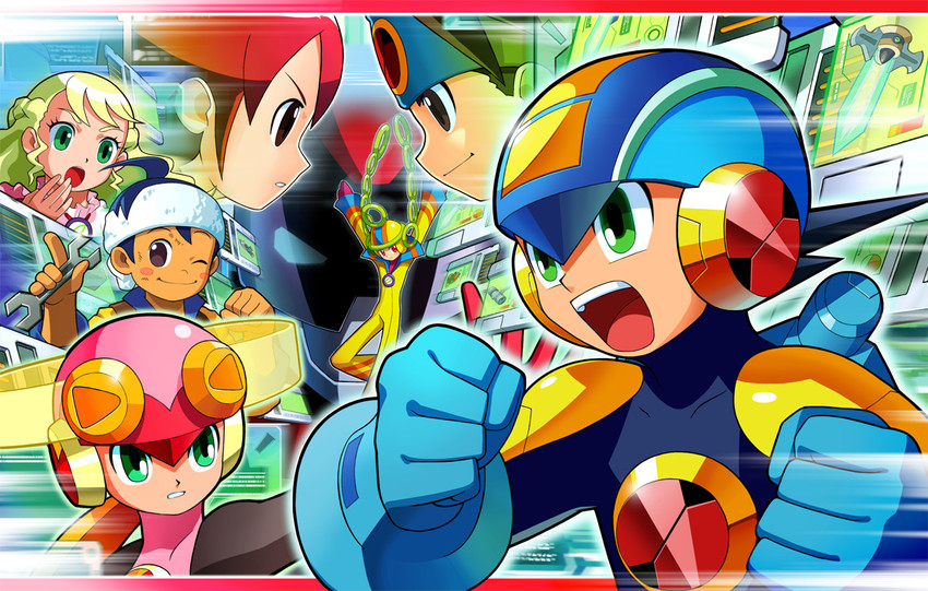 megaman.exe, lan hikari, roll.exe, mayl sakurai, ring.exe, and 2 more (mega man and 2 more)