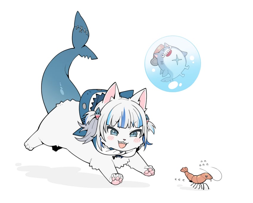 gawr gura and bloop (hololive and 1 more) drawn by mitsumine_(ookami_no_oyashiro)