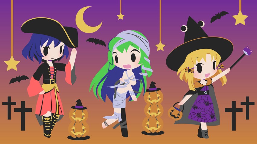 kochiya sanae, moriya suwako, and yasaka kanako (touhou) drawn by cobalta
