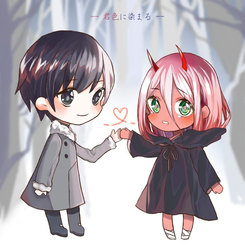 zero two and hiro (darling in the franxx) drawn by zhelizhizi