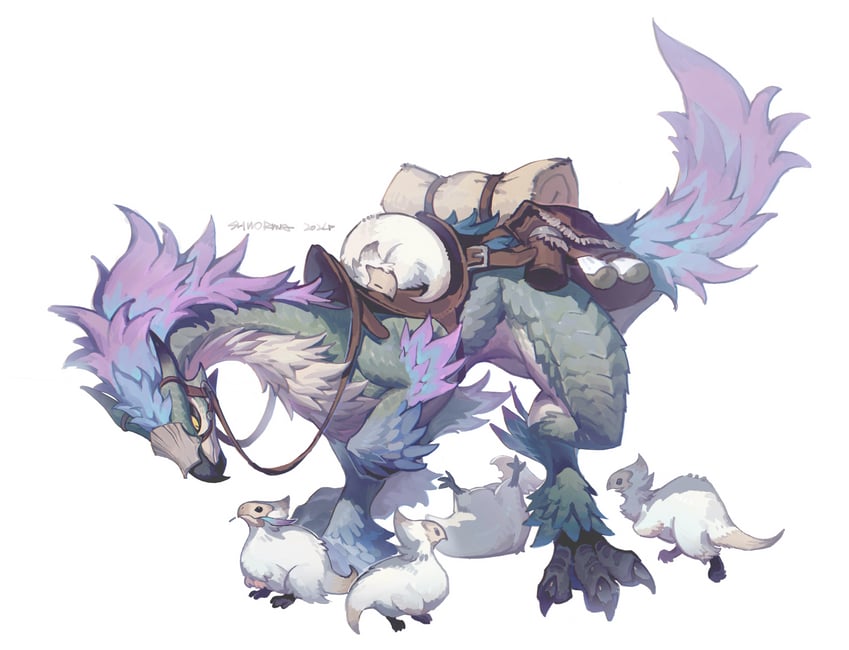 seikret and baby seikret (monster hunter and 1 more) drawn by shiiorina