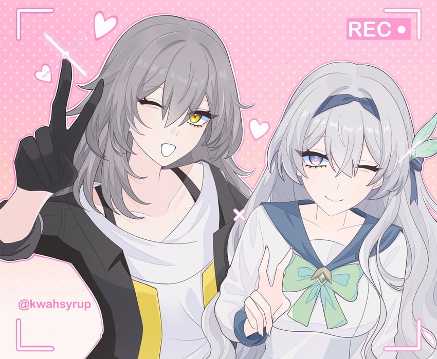 trailblazer, firefly, and stelle (honkai and 1 more) drawn by kwahsyrup