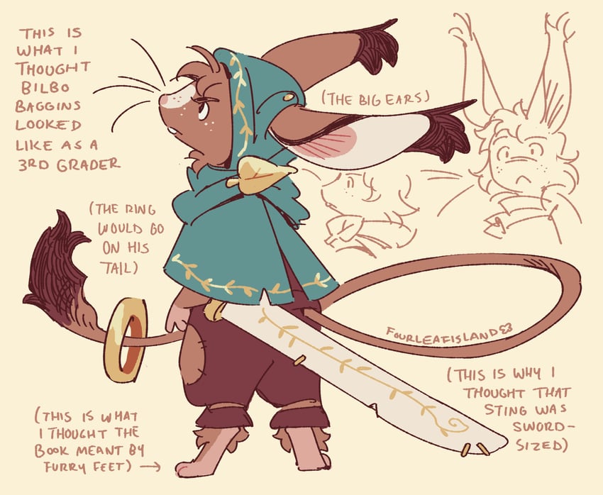 bilbo baggins (tolkien's legendarium and 1 more) drawn by fourleafisland