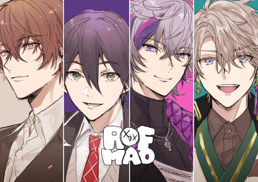 kenmochi touya, fuwa minato, kagami hayato, and kaida haru (nijisanji) drawn by nakayama_miyuki