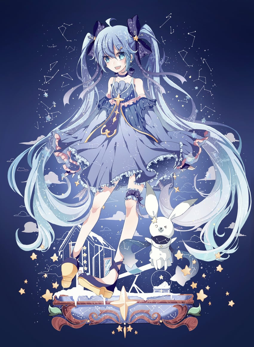 hatsune miku, yuki miku, and rabbit yukine (vocaloid) drawn by azure-aoi-