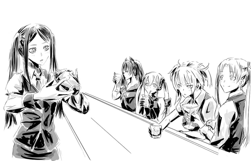 jill stingray, welrod mkii, destroyer, ouroboros, and triela (girls' frontline and 2 more) drawn by chika_(keiin)