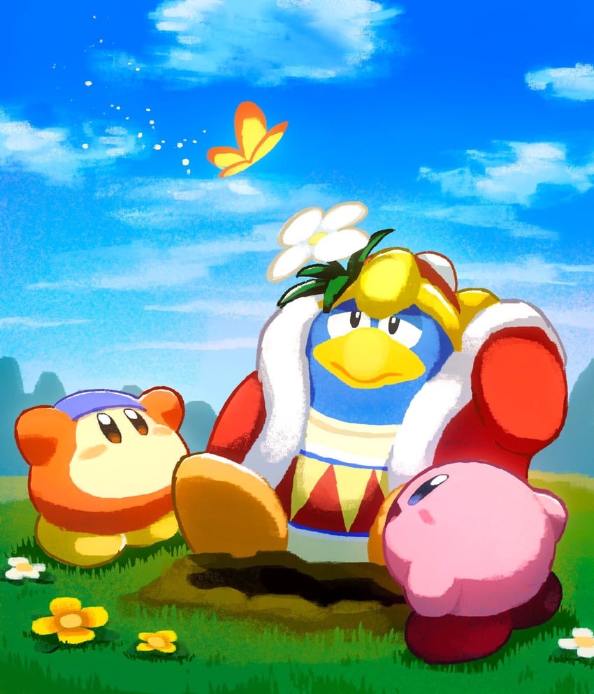 kirby, king dedede, bandana waddle dee, and morpho knight (kirby and 1 more) drawn by aruco_co