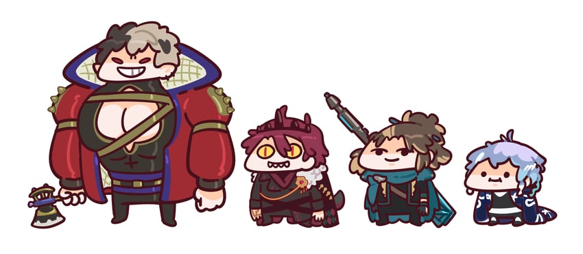 octavio, jurard t rexford, crimzon ruze, and goldbullet (holostars and 1 more) drawn by keenbiscuit