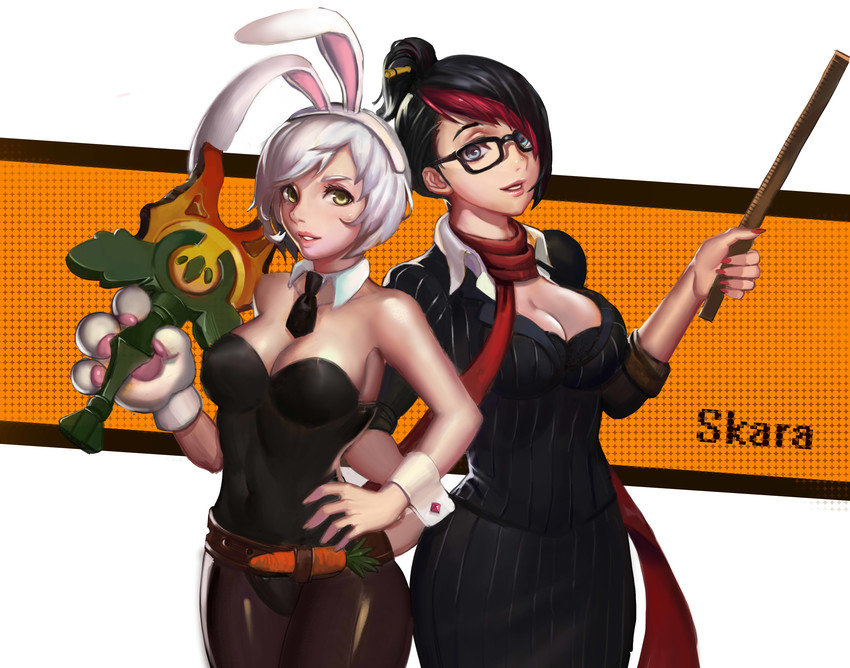 riven, fiora, battle bunny riven, and headmistress fiora (league of legends) drawn by destiny_yama