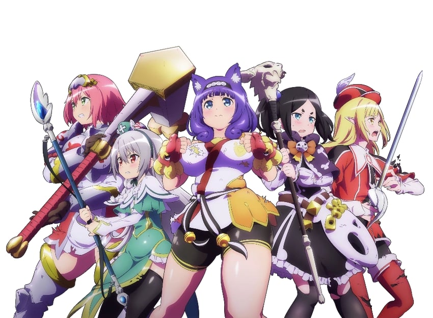 tokishikko dana, hitamu kyan, hanabata nohkins, maidena angers, and noma rune (futoku no guild) drawn by kaneko_hiraku