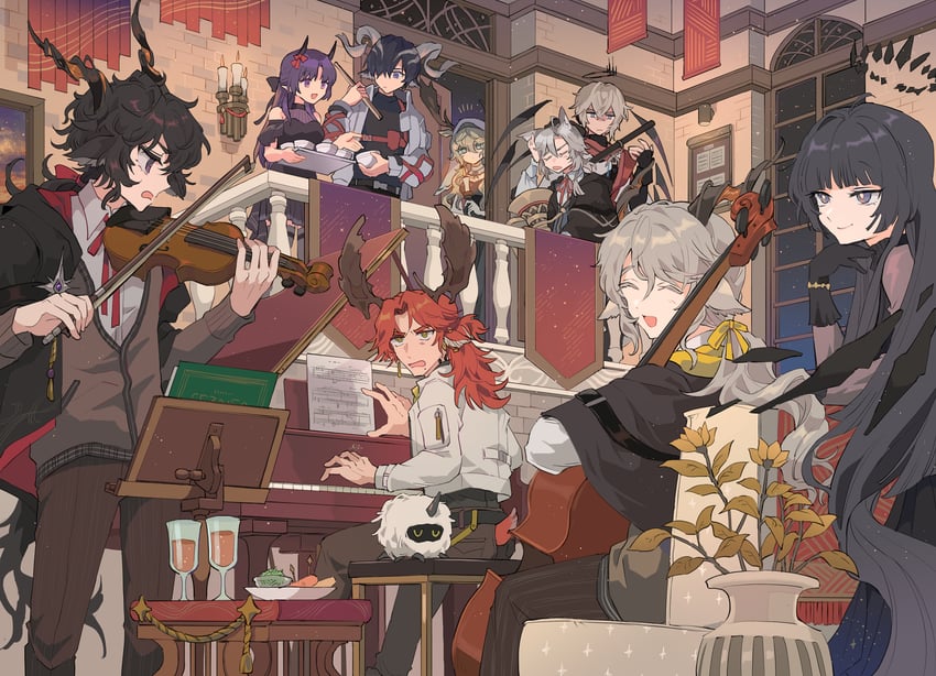 virtuosa, viviana, executor, ebenholz, hibiscus, and 5 more (arknights) drawn by noshima
