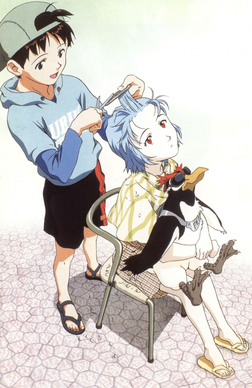 ayanami rei, ikari shinji, and penpen (neon genesis evangelion) drawn by tsurumaki_kazuya
