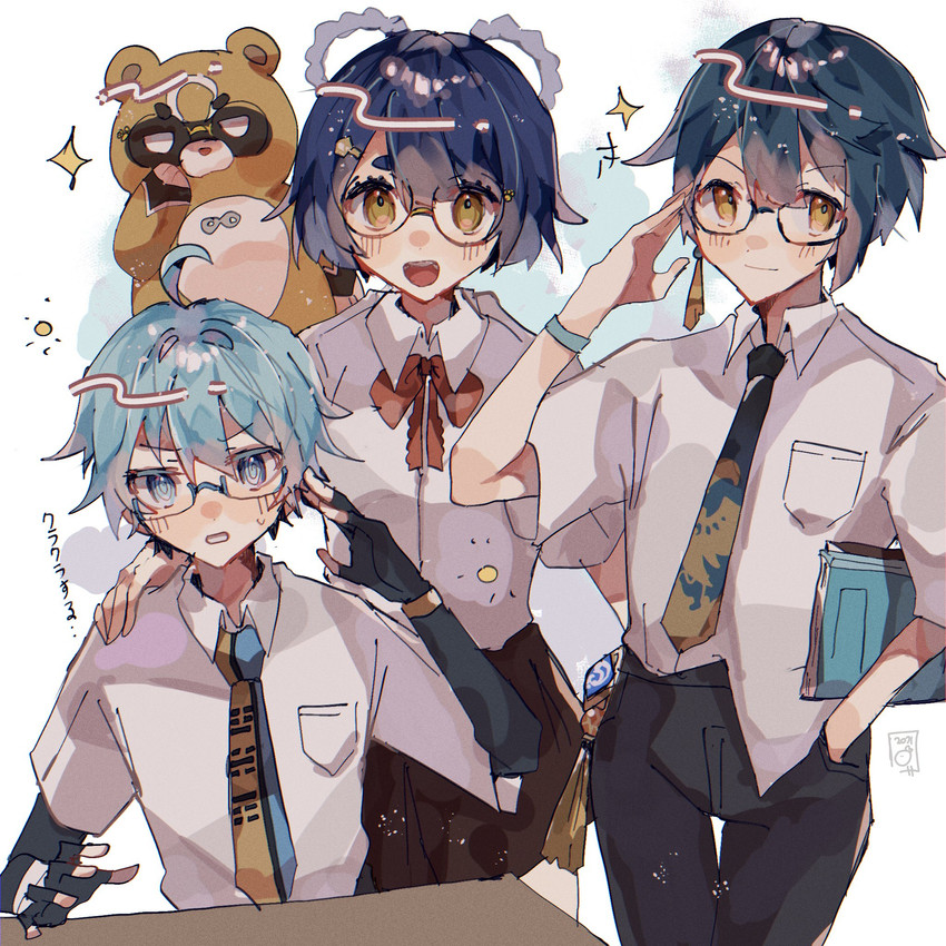 xingqiu, chongyun, xiangling, and guoba (genshin impact) drawn by toramledak