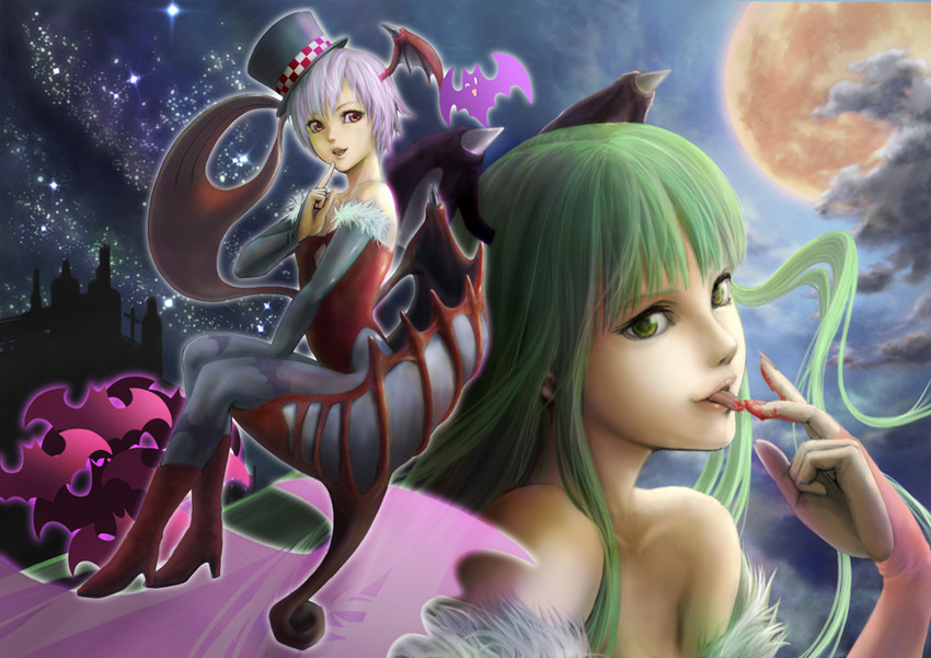 morrigan aensland and lilith (darkstalkers) drawn by rinzou_(dangan)