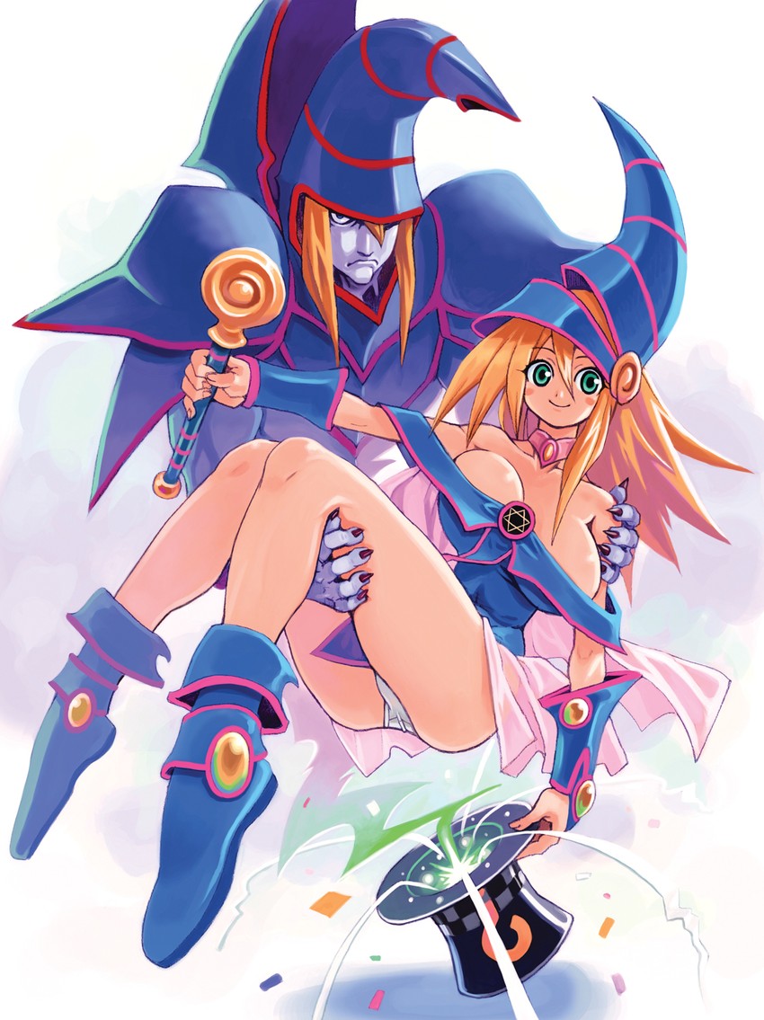 dark magician girl, dark magician, and magical hats (yu-gi-oh!) drawn by ryoji_(nomura_ryouji)
