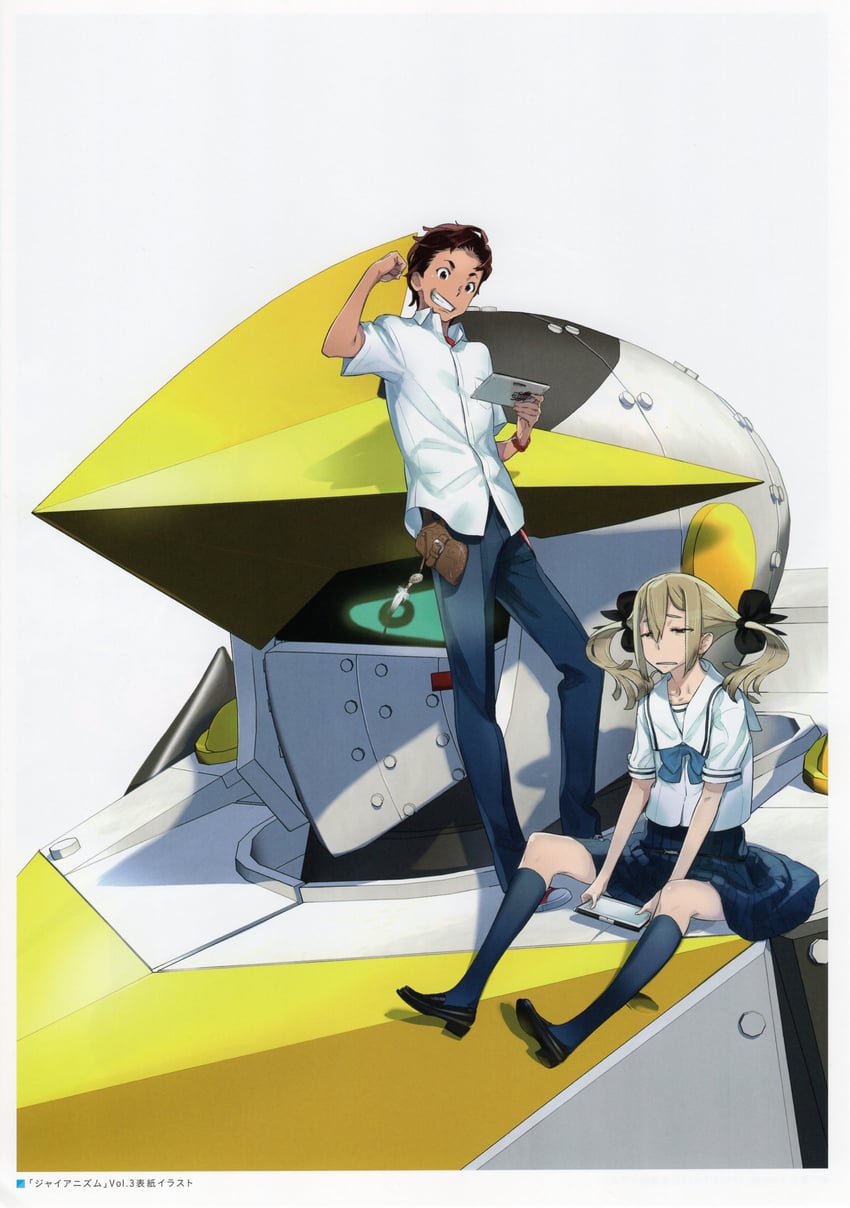 koujiro frau, yashio kaito, and gunvarrel (robotics;notes) drawn by fukuda_tomonori