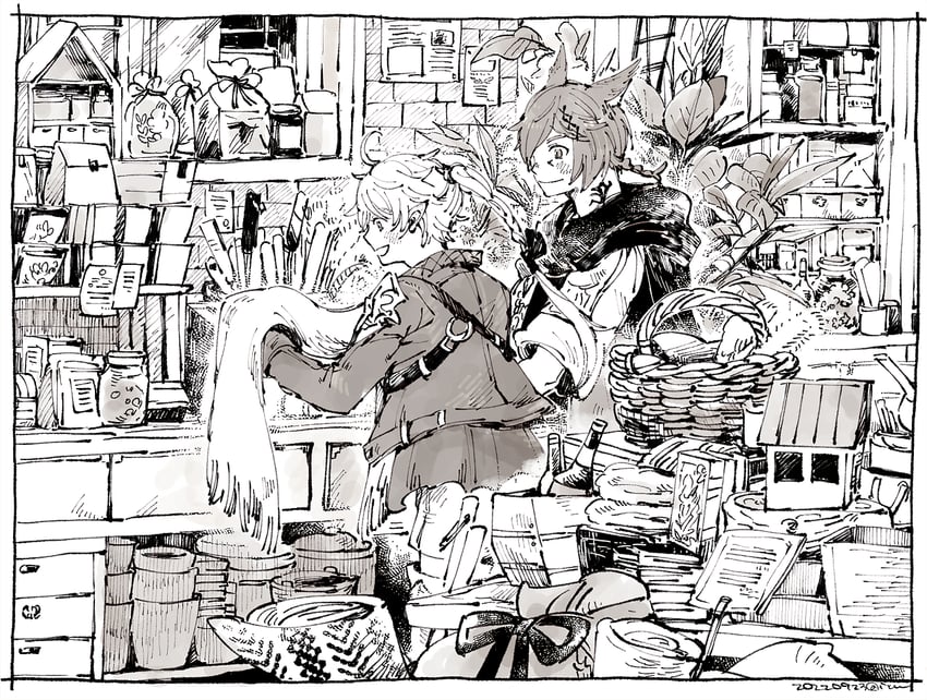 g'raha tia and alisaie leveilleur (final fantasy and 1 more) drawn by itowo_(itowc)