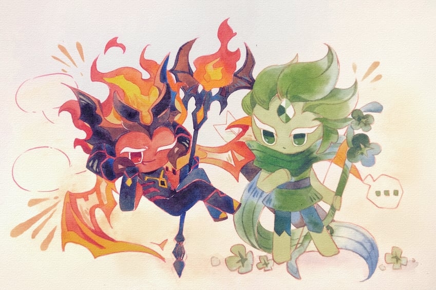 wind archer cookie and fire spirit cookie (cookie run and 1 more) drawn by tangliovo
