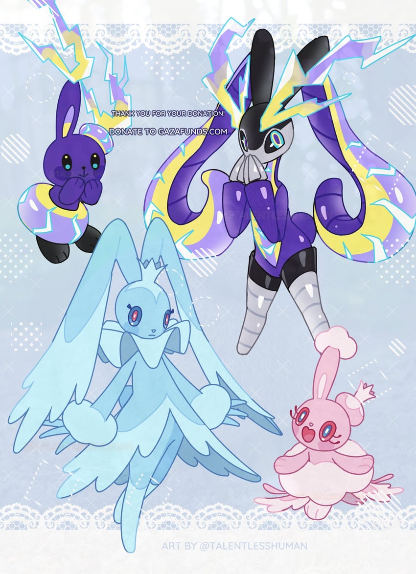 lopunny, buneary, miraidon, frillish, and jellicent (pokemon) drawn by talentlesshuman
