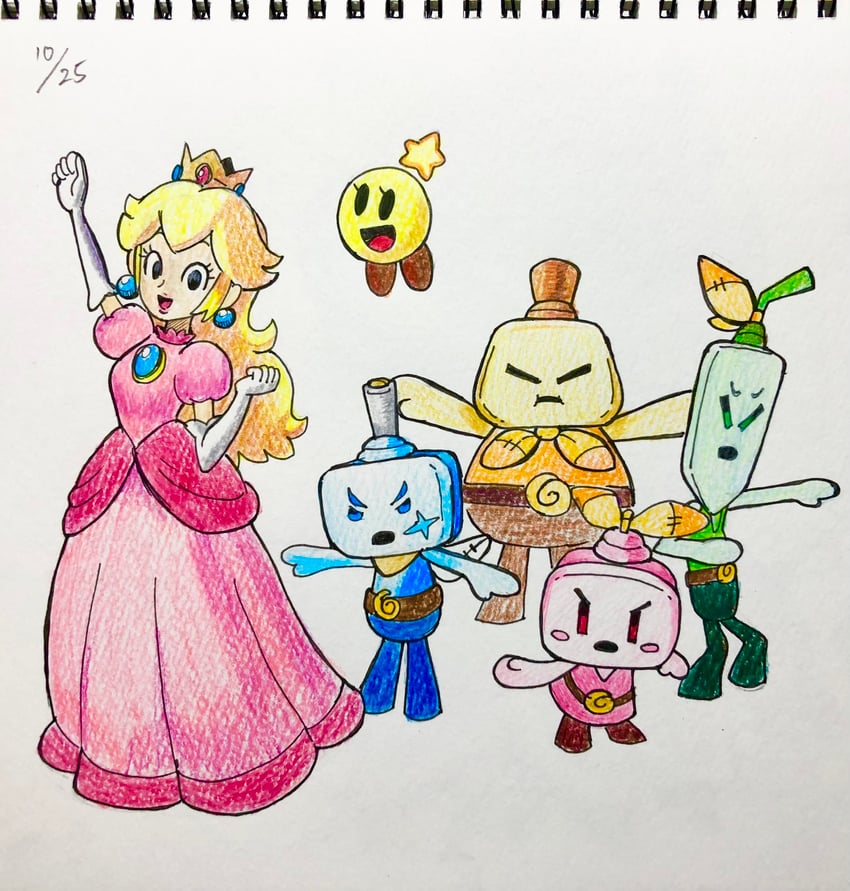 princess peach, starlow, ireen, loog, ellow, and 1 more (mario and 2 more) drawn by mari_luijiroh
