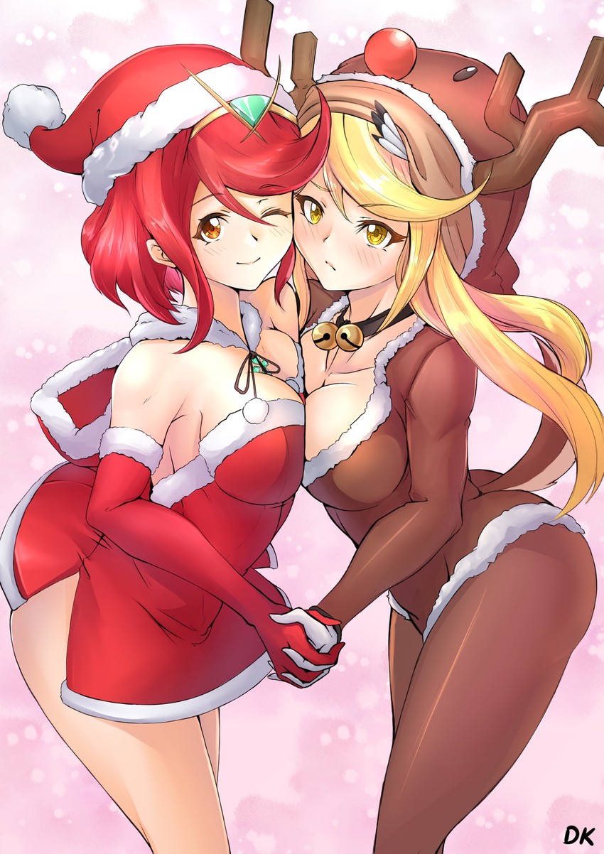 pyra and mythra (xenoblade chronicles and 1 more) drawn by deekei