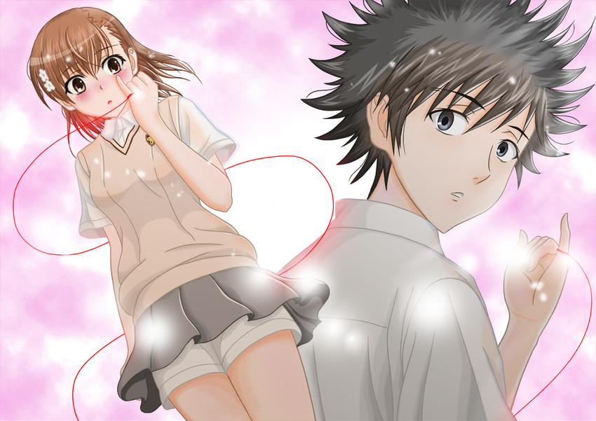 misaka mikoto and kamijou touma (toaru majutsu no index and 1 more) drawn by h.i.t_(59-18-45)