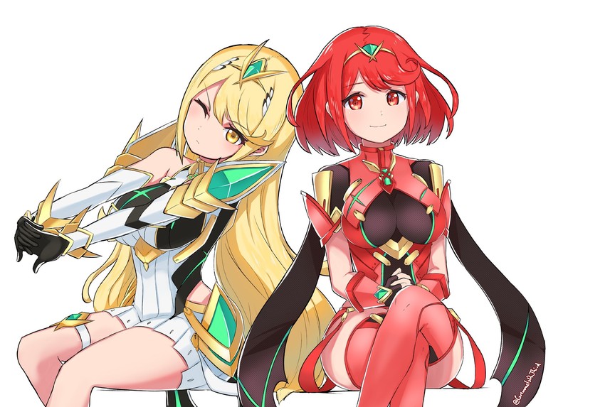 pyra and mythra (xenoblade chronicles and 1 more) drawn by grimmelsdathird