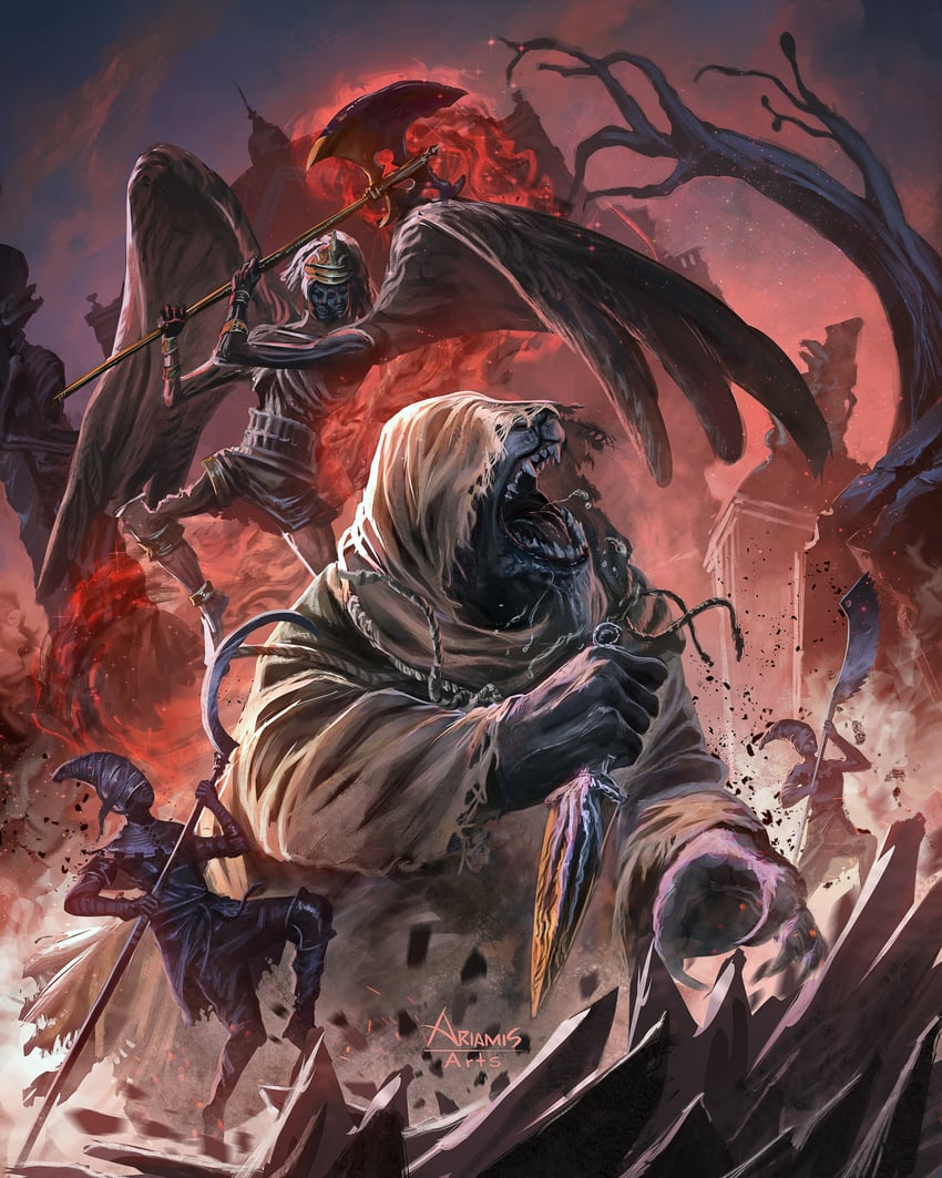 gurranq beast clergyman and black blade kindred (elden ring) drawn by ariamis_arts