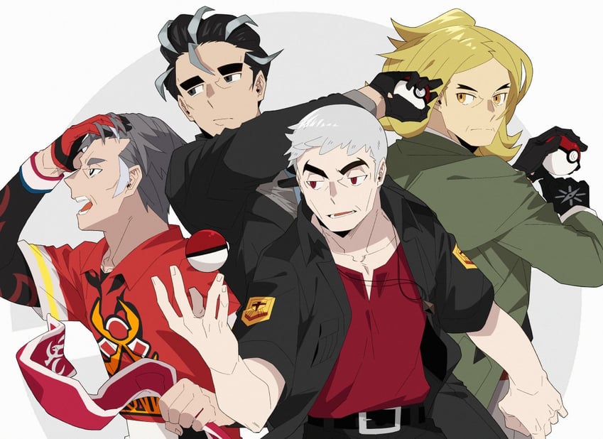 larry, kabu, hassel, and nanu (pokemon and 3 more) drawn by saikei