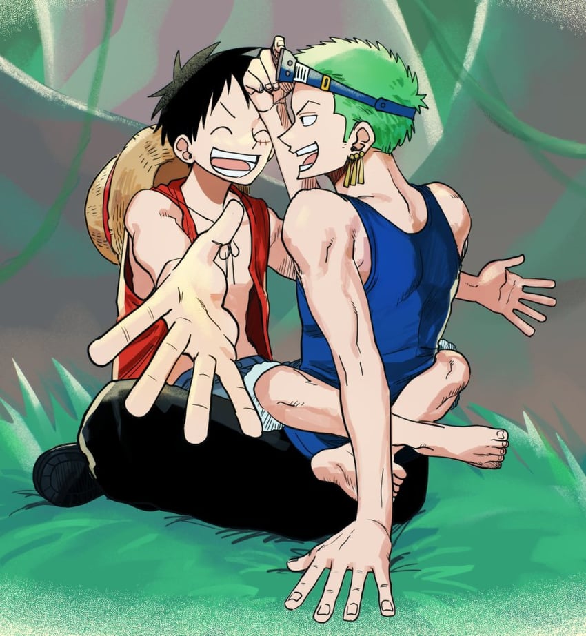 monkey d. luffy and roronoa zoro (one piece) drawn by ns1123