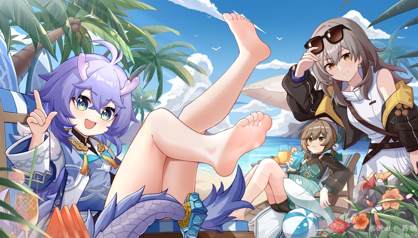 trailblazer, stelle, qingque, and bailu (honkai and 1 more) drawn by yaoli_(ysxbd)