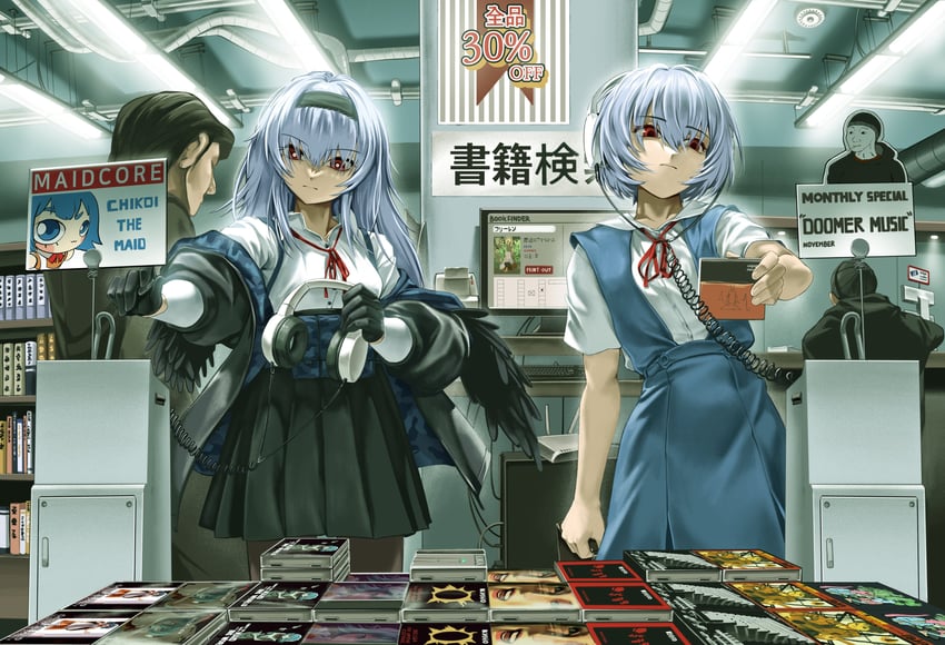 ayanami rei, iwakura lain, thunder, chikoi, and doomer (original and 6 more) drawn by chtv