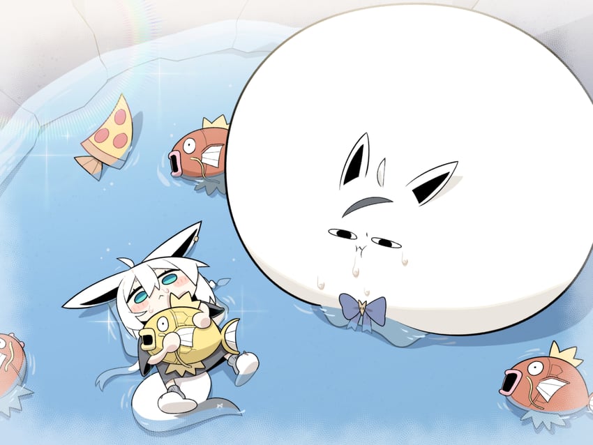 shirakami fubuki, magikarp, and miteiru (pokemon and 1 more) drawn by cocomayo29_(tomato)