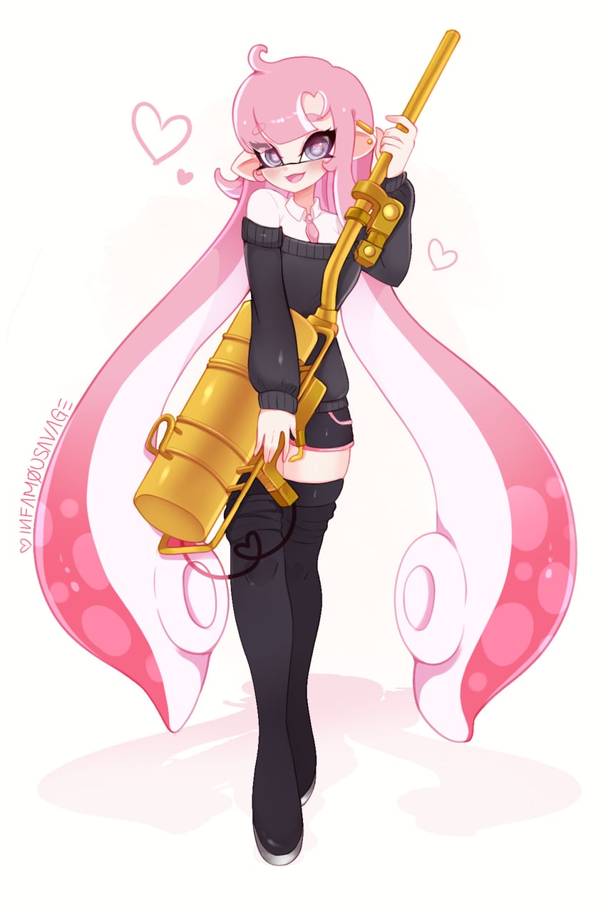 inkling player character and inkling girl (splatoon and 1 more) drawn by infamousavages