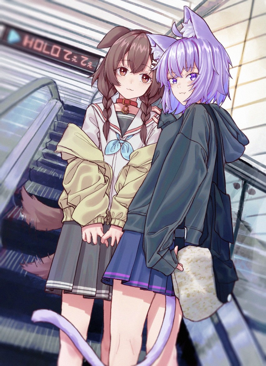 nekomata okayu and inugami korone (hololive) drawn by nekoballp
