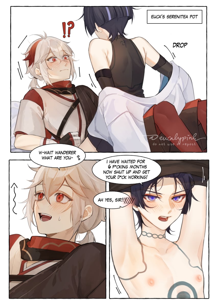 scaramouche, wanderer, and kaedehara kazuha (genshin impact) drawn by eucalypink