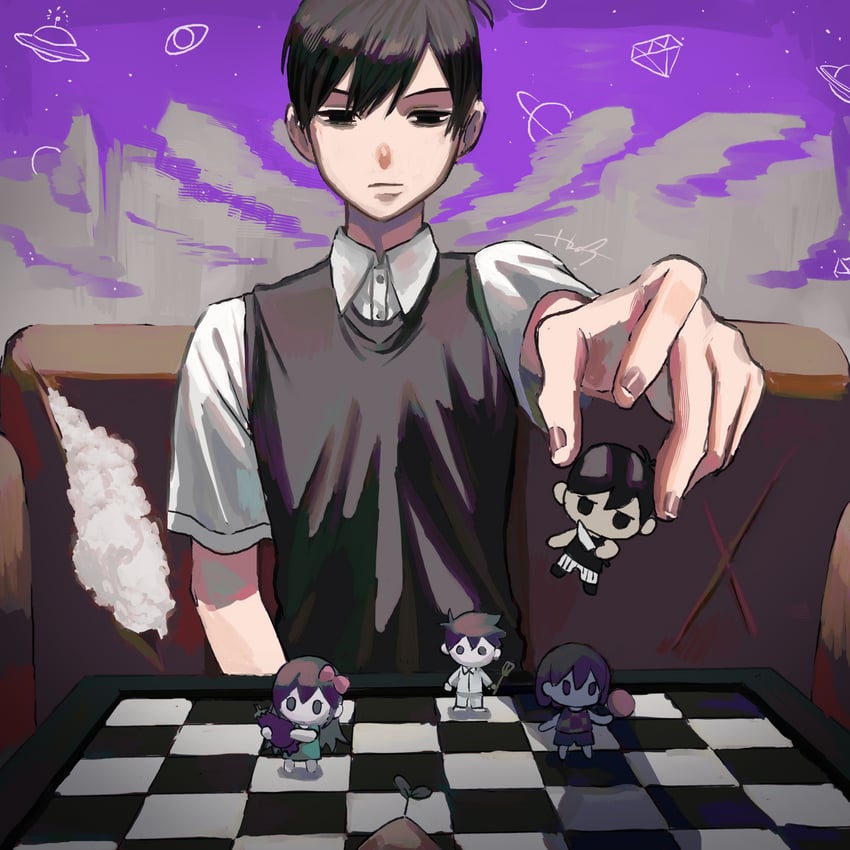 sunny, omori, aubrey, kel, hero, and 2 more (omori) drawn by shousan_(hno3syo)