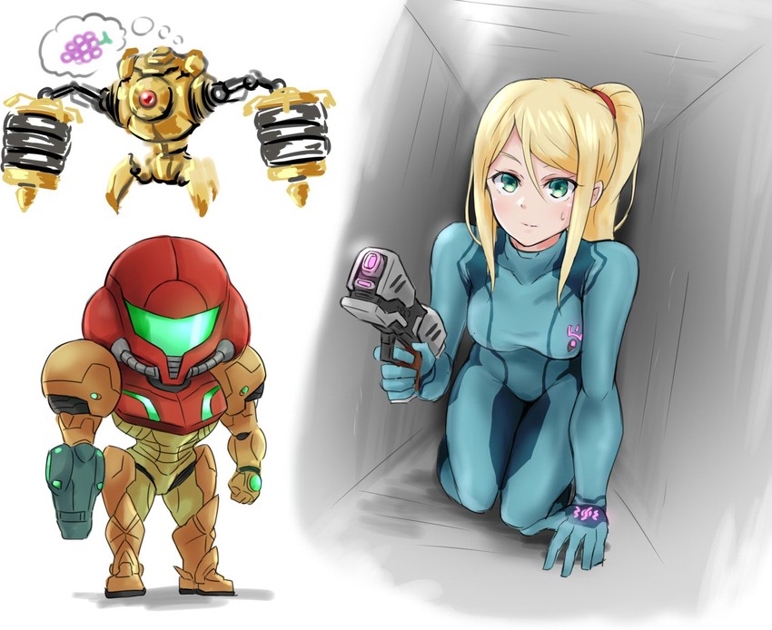 samus aran and diggernaut (metroid and 3 more) drawn by wakaba_(wata_ridley)